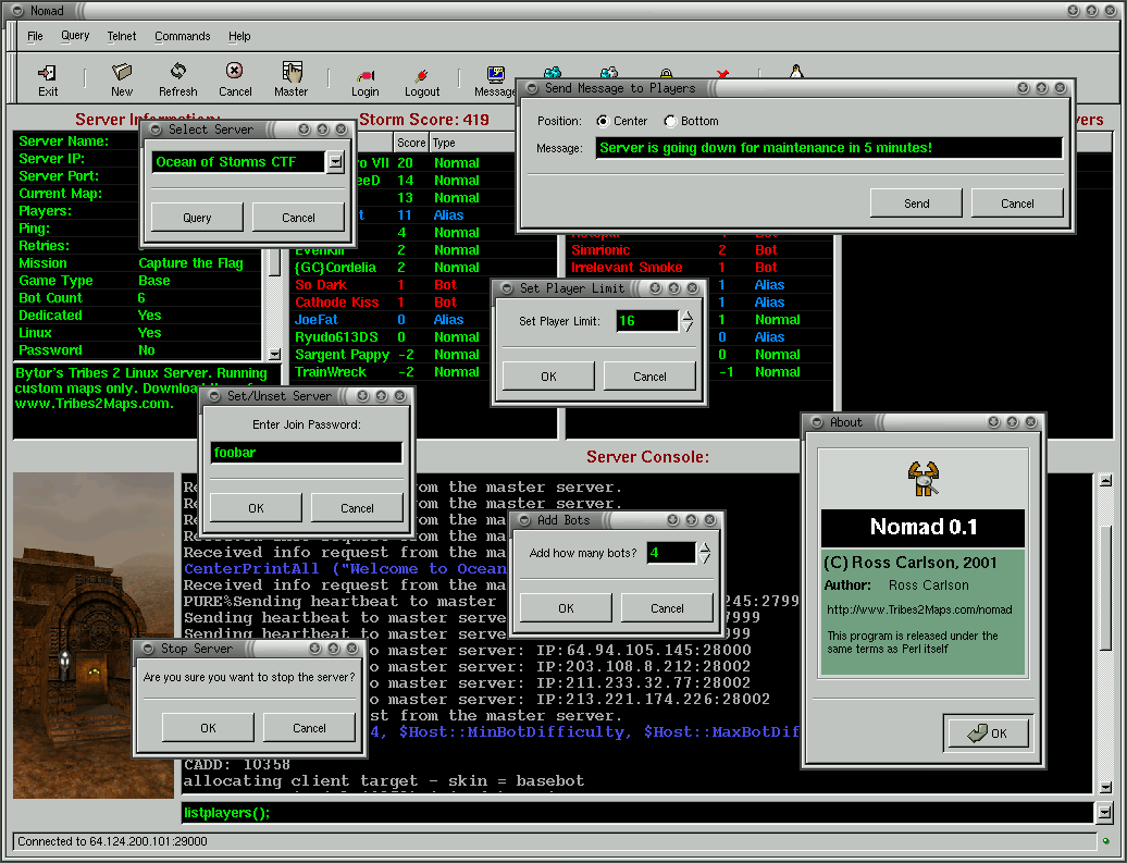 Nomad Main Window with Various Dialog Boxes