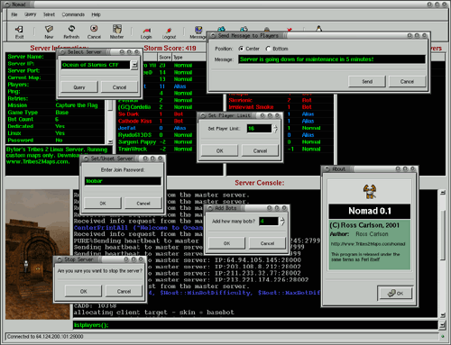Nomad Main Window Screenshot with Dialog Boxes - Click to Enlarge